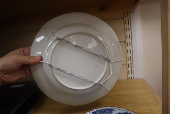 A Chinese Yixing teapot, a Chinese blue and white plate and a Japanese dish (3)